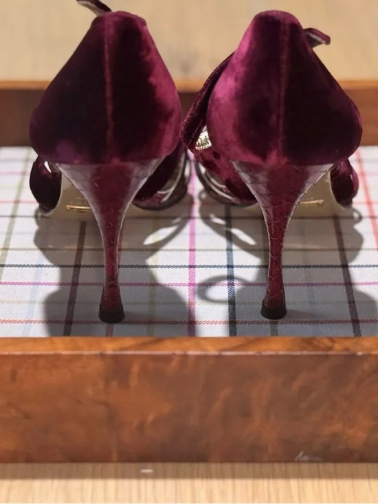 Dolce & Gabbana Velvet & Python-Embossed Ankle-Strap Heels - Picture 3 of 10